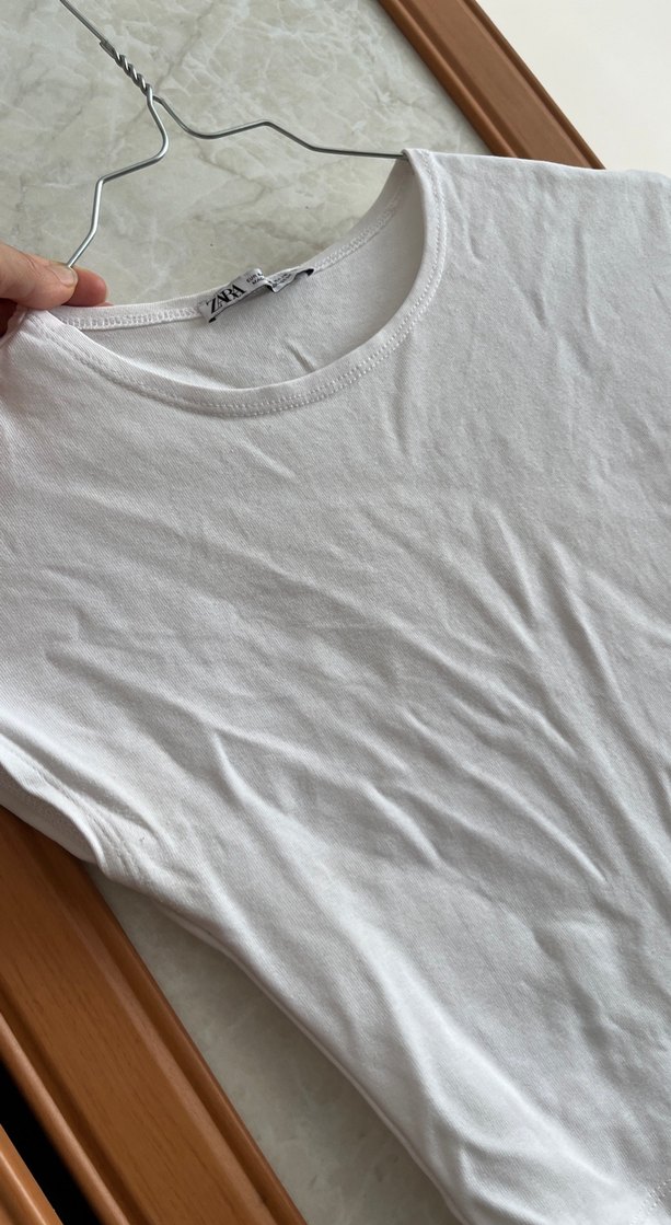 Zara Beyaz Kısa Kollu Basic Tişört - Görsel 3