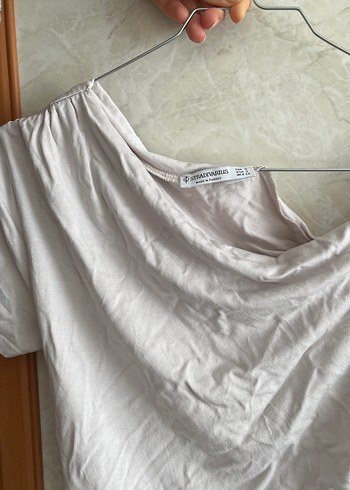 Kadın Bej Keten Drapeli V Yaka Bluz - Görsel 2