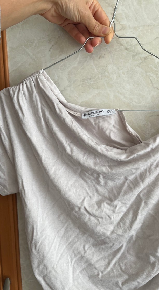 Kadın Bej Keten Drapeli V Yaka Bluz - Görsel 2