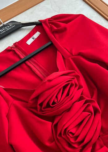 Kırmızı V Yaka Mini Abiye Elbise - Görsel 6