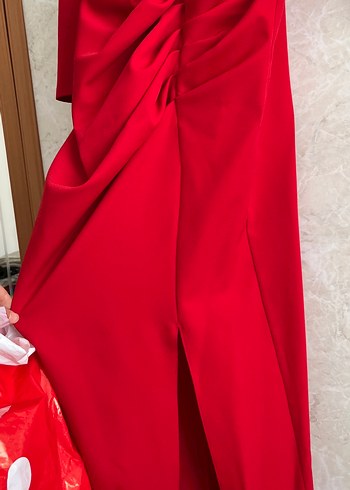 Kırmızı V Yaka Mini Abiye Elbise - Görsel 5