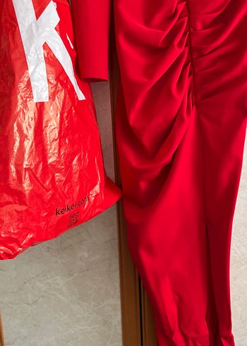 Kırmızı V Yaka Mini Abiye Elbise - Görsel 4