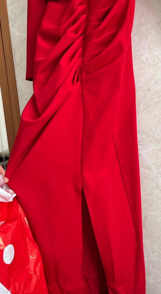 Kırmızı V Yaka Mini Abiye Elbise - Görsel 5