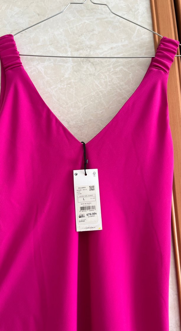 Pembe V Yaka Drapeli Uzun Kadın Elbise - Görsel 2