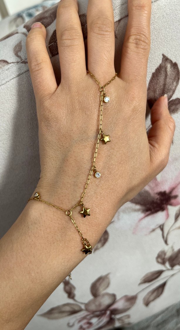 ŞAHMERAN Altın Renk Minimalist Kadın El Zinciri - Görsel 5