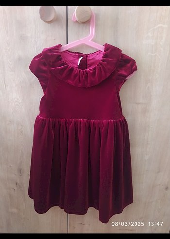 4 Yaş Beden Bordo Kadife Yakalı Kız Elbisesi