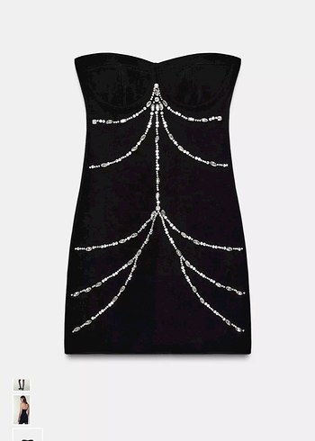 Siyah Mini Straplez Taşlı Gece Elbisesi - Görsel 5