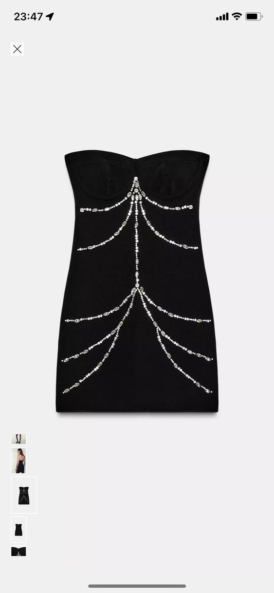 Siyah Mini Straplez Taşlı Gece Elbisesi - Görsel 5