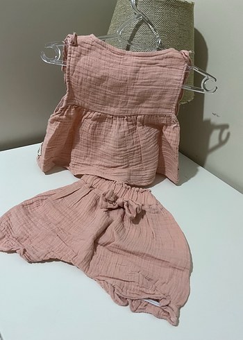 Pembe Nakışlı Fırfırlı Bebek Kız Takımı - Görsel 2