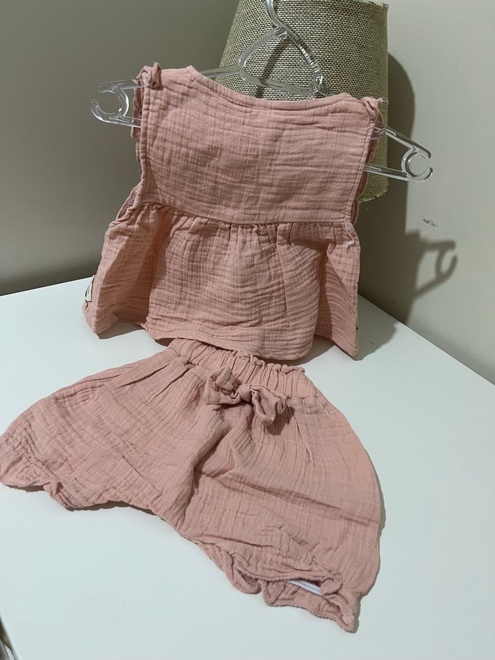 Pembe Nakışlı Fırfırlı Bebek Kız Takımı - Görsel 2