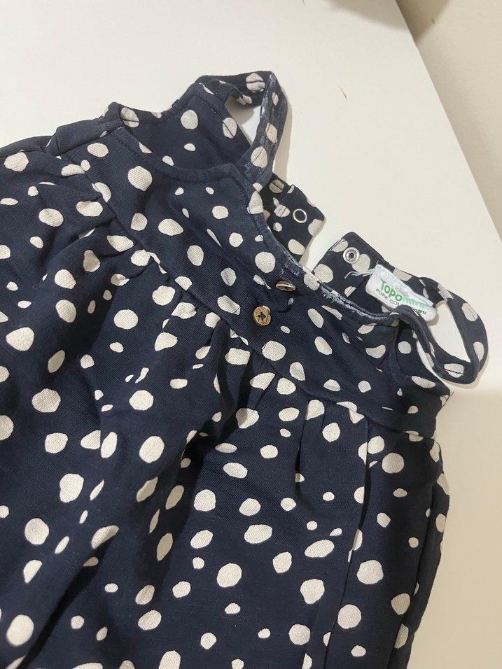 Lacivert Puantiyeli Fırfırlı Bebek Tulum - Görsel 2