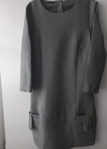 Gri Midi Keten Kadın Elbise - Görsel 2