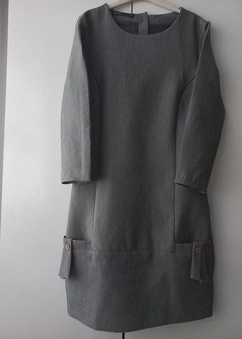 Gri Midi Keten Kadın Elbise - Görsel 3