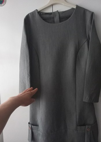 Gri Midi Keten Kadın Elbise - Görsel 4