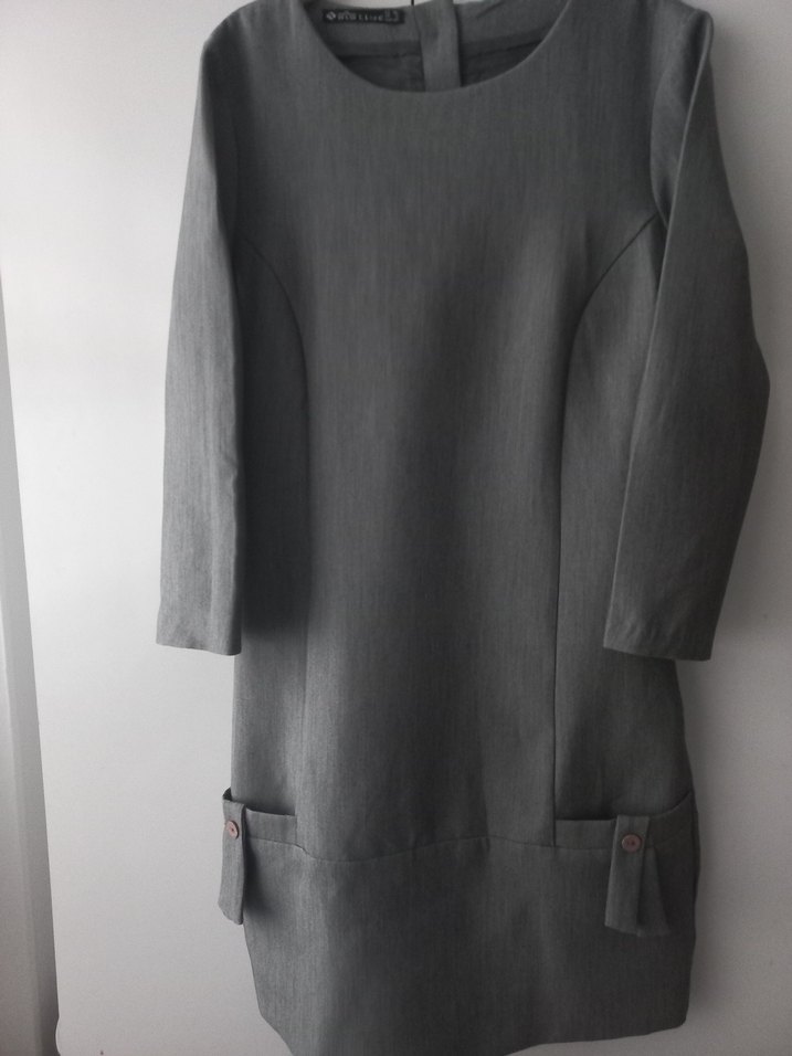 Gri Midi Keten Kadın Elbise - Görsel 2