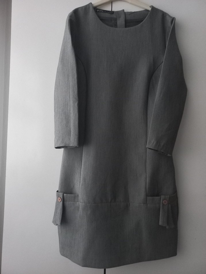 Gri Midi Keten Kadın Elbise - Görsel 3