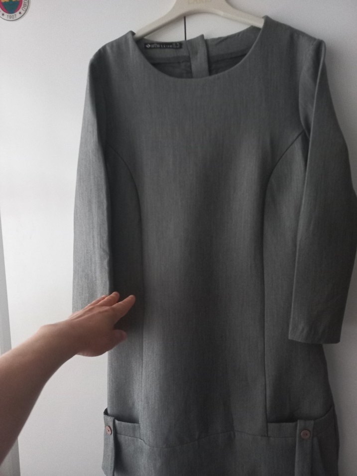 Gri Midi Keten Kadın Elbise - Görsel 4