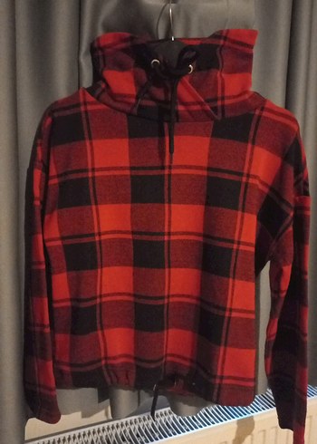 Defacto Defacti Kirmizi Siyah Ekose Kapusonlu Sweatshirt
