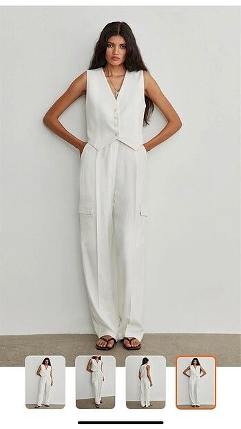 Suud Collection Beyaz Como Keten Pantolon