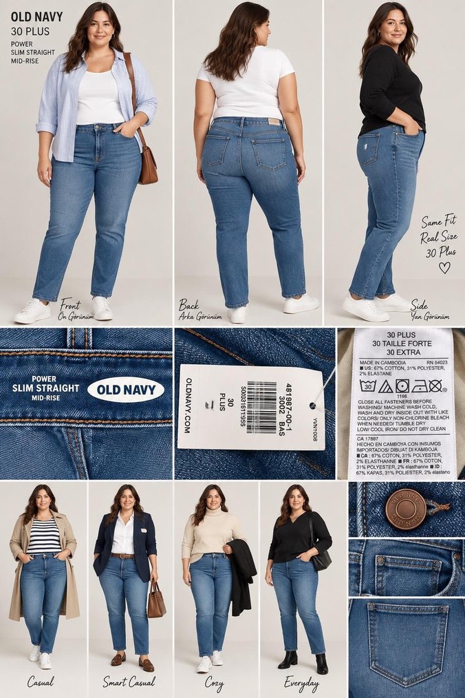Old Navy kadın Power Slim Straight Mid-Rise jean pantolon — görsel 5/6