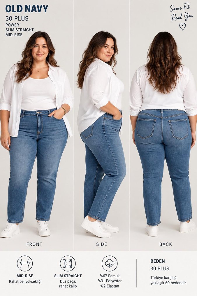 Old Navy kadın Power Slim Straight Mid-Rise jean pantolon — görsel 4/6