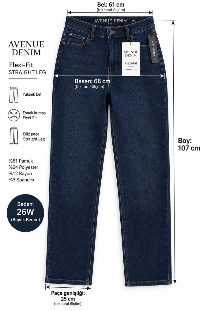Avenue Denim 26W/56 Lacivert Likralı Jean — görsel 2/7