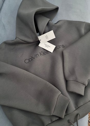 Calvin Klein Jeans Gri Kapusonlu Sweatshirt