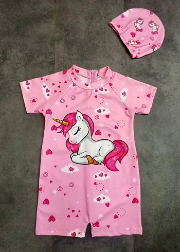 Unicorn Baskılı Pembe Kız Çocuk Mayo Seti