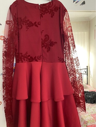 Bordo şık elbise - Görsel 5