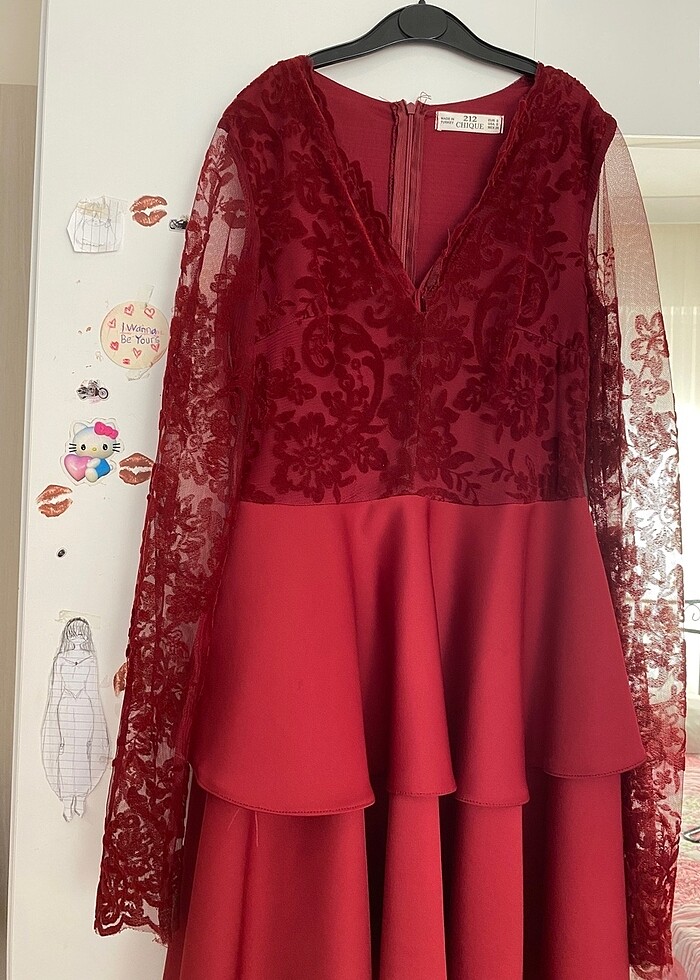 Bordo şık elbise - Görsel 2