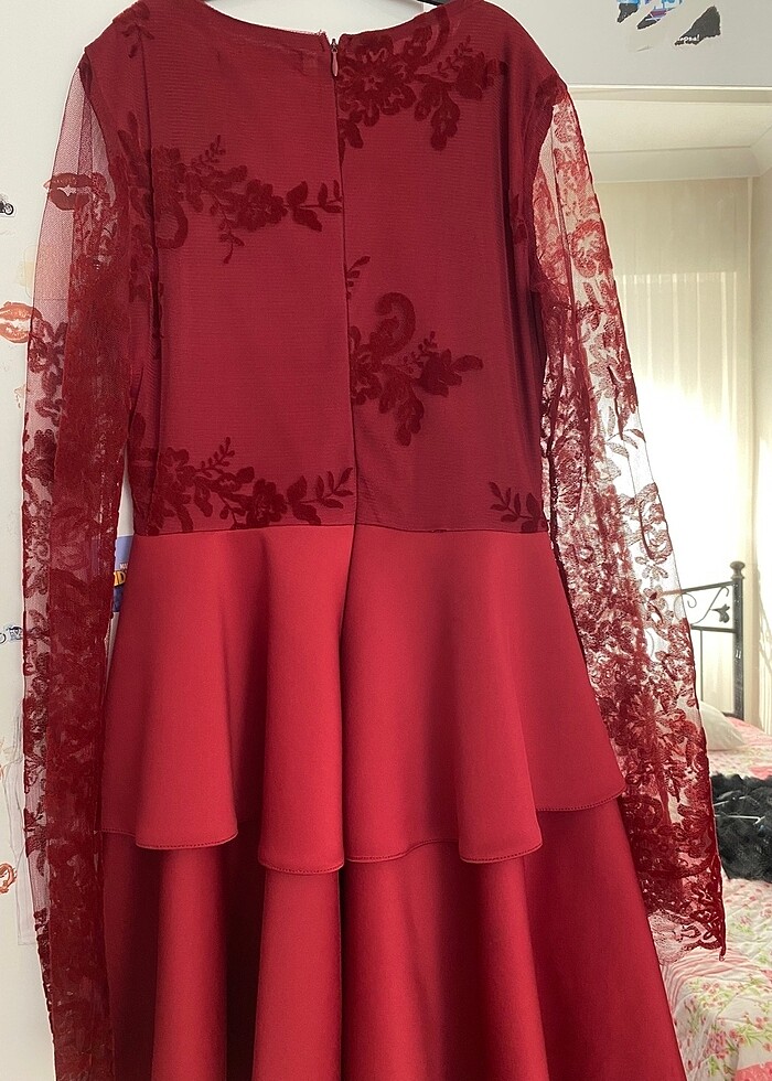 Bordo şık elbise - Görsel 5