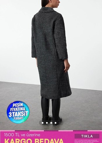 Uzun Antrasit Düğmeli Kaban - Görsel 3