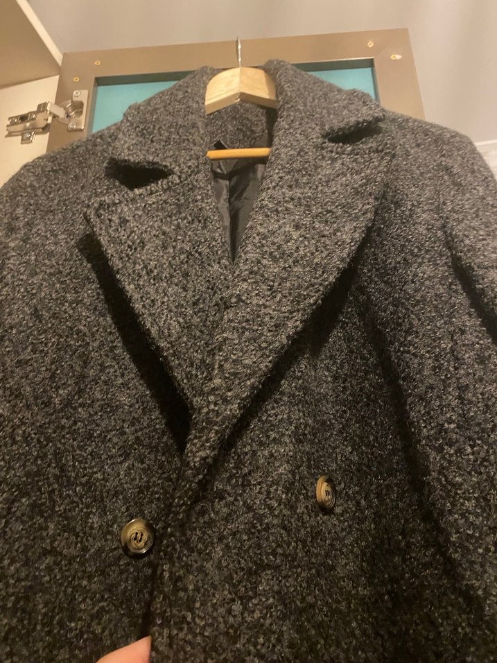 Uzun Antrasit Düğmeli Kaban - Görsel 5