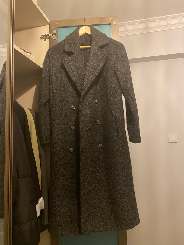 Uzun Antrasit Düğmeli Kaban - Görsel 4