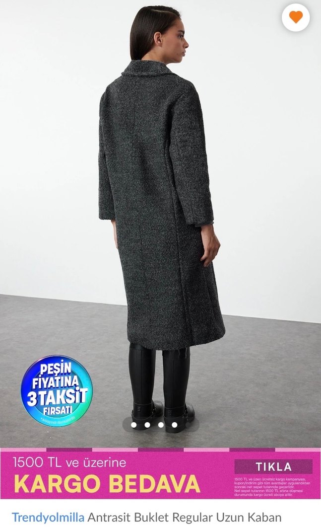 Uzun Antrasit Düğmeli Kaban - Görsel 3