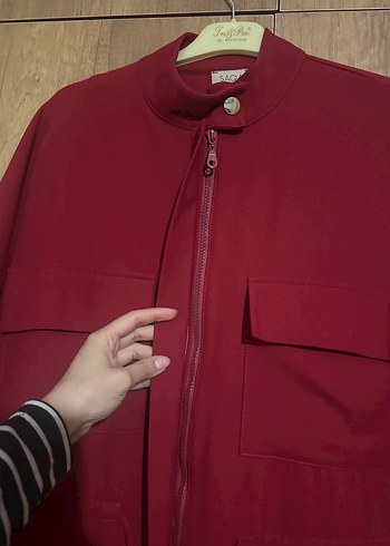 Bordo Düğmeli Hamile Midi Ceket - Görsel 4