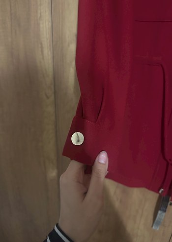 Bordo Düğmeli Hamile Midi Ceket - Görsel 3