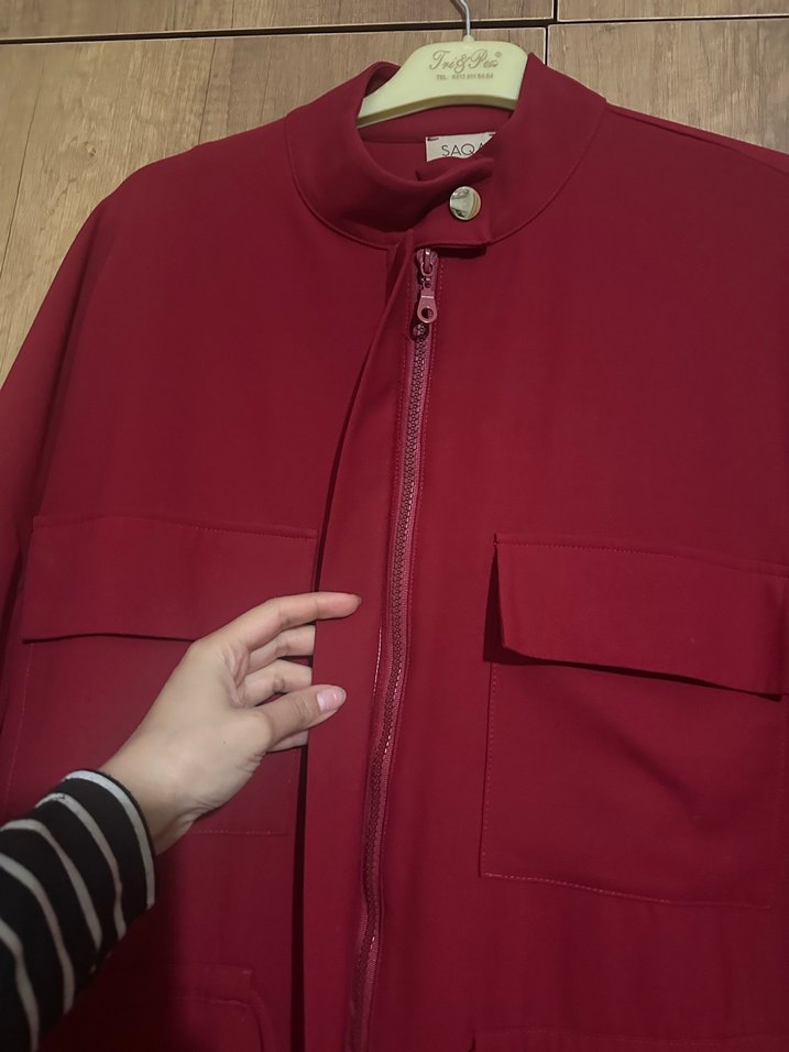 Bordo Düğmeli Hamile Midi Ceket - Görsel 4