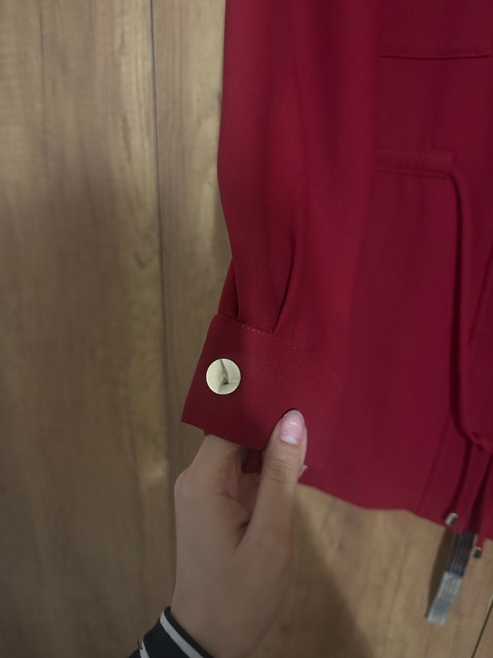 Bordo Düğmeli Hamile Midi Ceket - Görsel 3