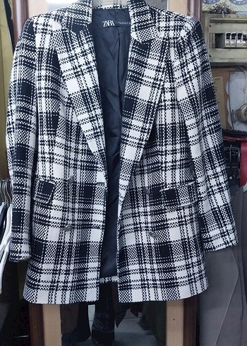 Zara Siyah Beyaz Ekose Blazer Ceket