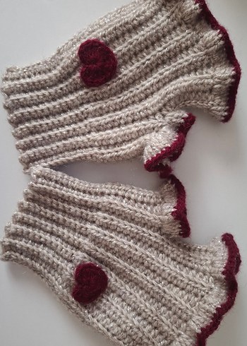 Bordo Örgü Kadın Eldivenleri Kalp Detaylı - Görsel 2