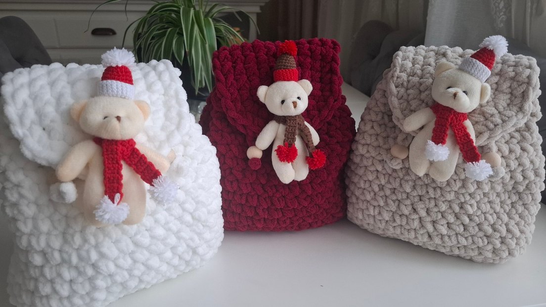 kadife çocuk örgü çanta - Görsel 2