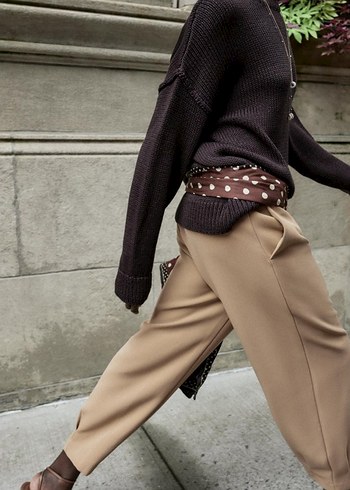 Kahverengi Kemerli Rahat Kadın Kumaş Pantolon - Görsel 4