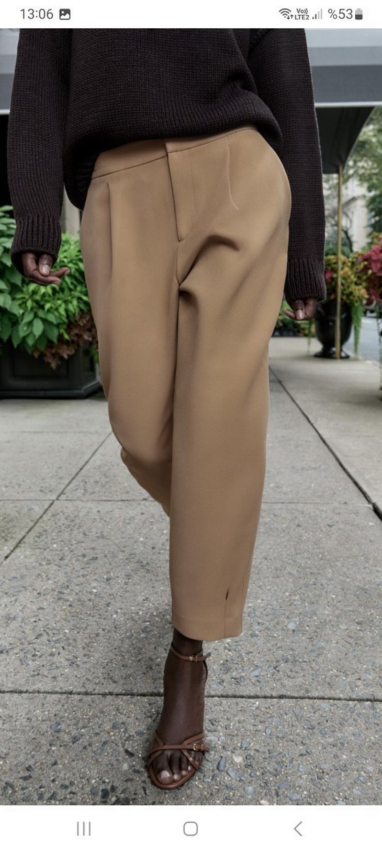Kahverengi Kemerli Rahat Kadın Kumaş Pantolon - Görsel 2