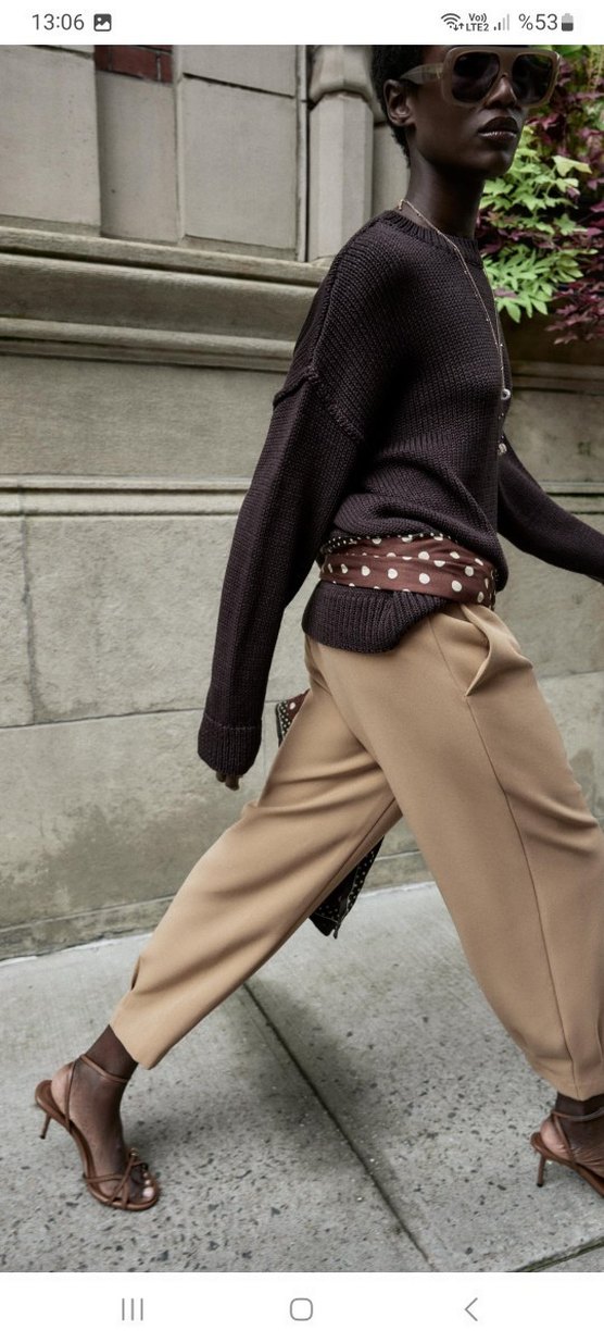 Kahverengi Kemerli Rahat Kadın Kumaş Pantolon - Görsel 4