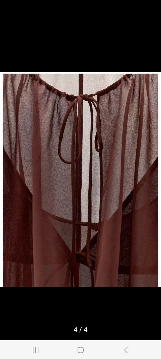 Uzun Kollu Kahverengi Salaş Kadın Elbise - Görsel 3