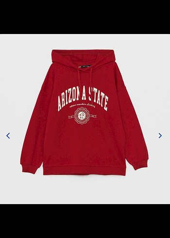 Kırmızı Kapüşonlu Baskılı Kadın Sweatshirt