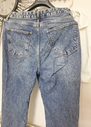 l Beden Kadın Mavi Yırtık Bol Kesim Denim Pantolon