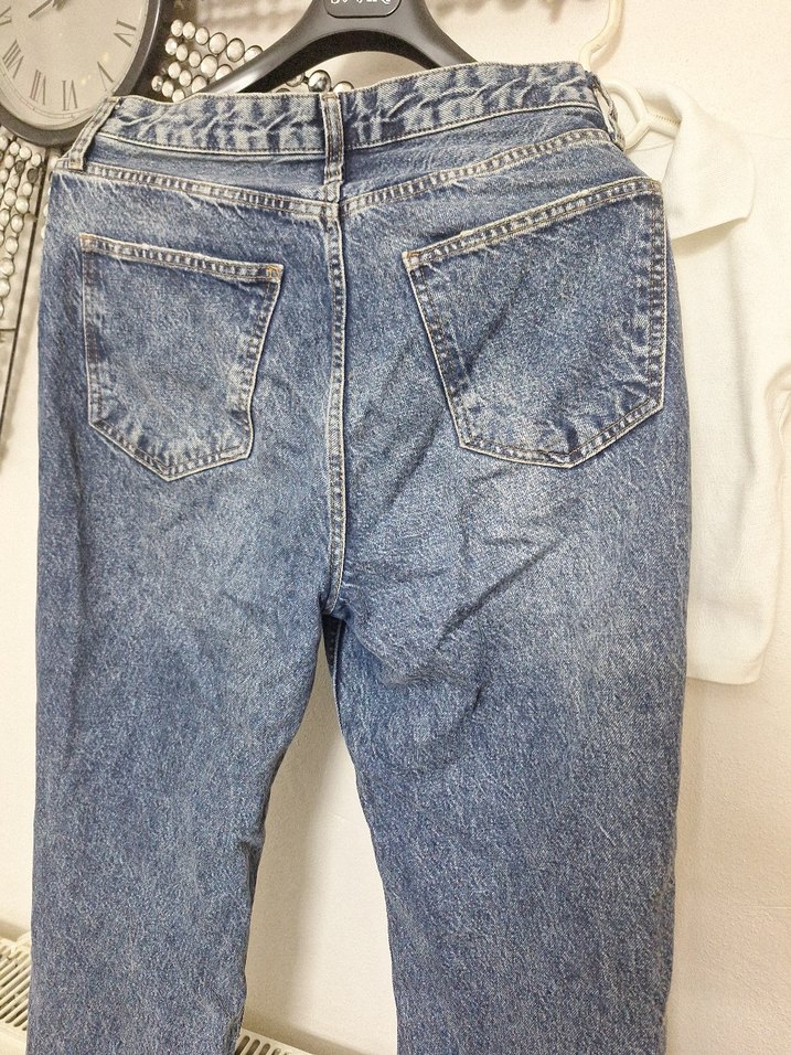 Kadın Mavi Yırtık Bol Kesim Denim Pantolon - Görsel 3