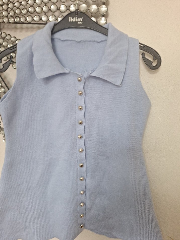 Düğmeli Kolsuz Denim yelek - Görsel 2